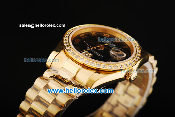 Rolex Datejust Oyster Perpetual Automatic Movement Full Gold with Black Dial and Diamond Bezel - Click Image to Close
